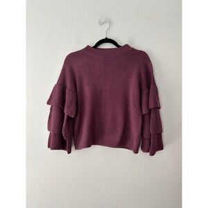 Poof! Mauve‎ Cotton Blend Ruffled Tiered Sleeve Crew Neck Sweater Size Small
